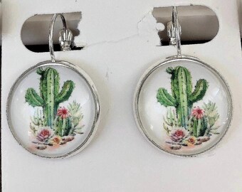 Handmade Southwest Cactus Earrings, Aztec Cowboy Cowgirl Style