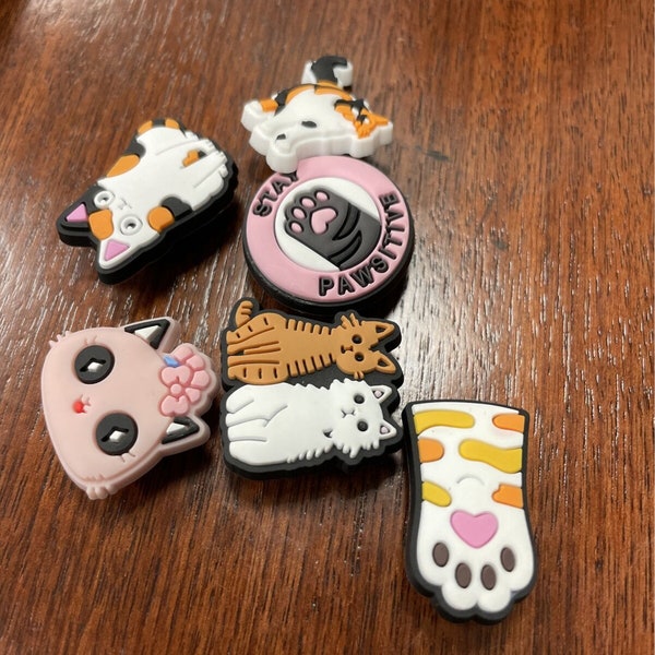 Croc Jibbitz Silicon ~ lot of 6 Cats, Cute Cat Shoe Charm Set, Cat Shoe Charms, Cat Charm for Clogs, CATS Croc Charms, I Love Cats