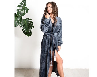 Plush velvet robe Velour dressing gown Soft long robe Luxury womens bathrobe House coat