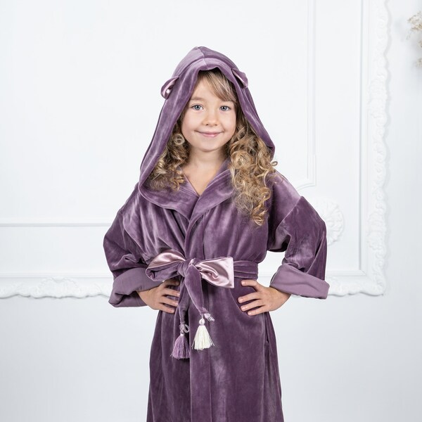 Peignoir à capuche en velours pour enfants avec oreilles Peignoir en velours fille Cadeau de Noël En peluche robe de chambre en velours