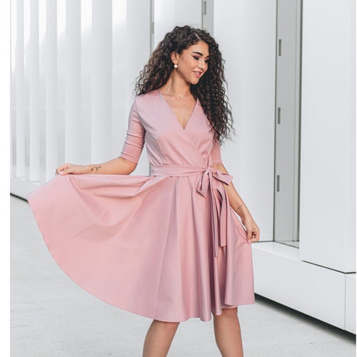 Dusty Rose Half Sleeve Wrap Dress 