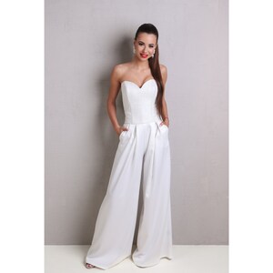 Palazzo pants and corset High waist Wide leg trousers and corset set White bridal suit Two piece set for women