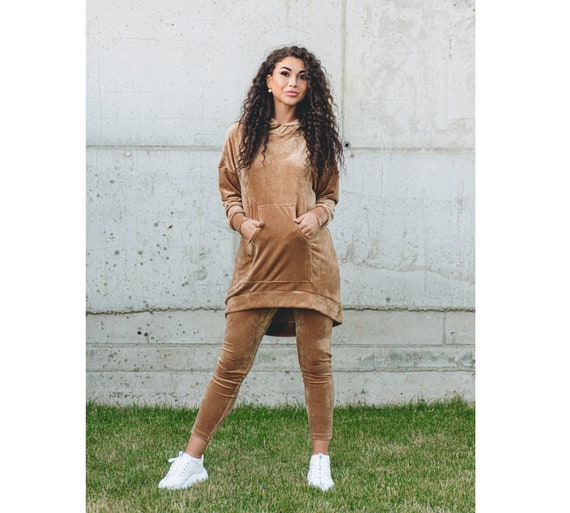 Velvet Leggings and Oversized Hoodie Matching Set Velour Co Ord Set Leisure  Wear Women's Loungewear 