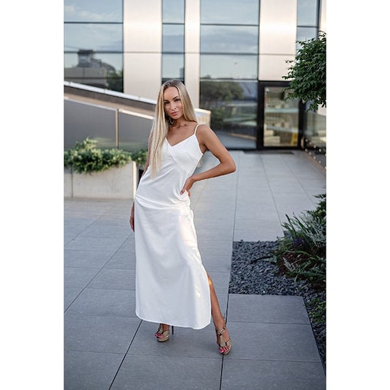 Long white top spaghetti strap dress