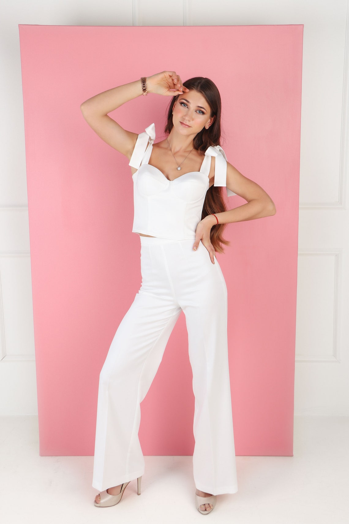 Corset and pant suit Women's creased high waist pants and Etsy