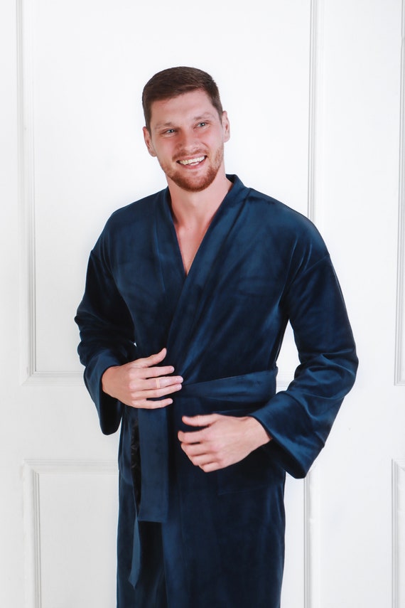 Men's Luxury Dressing Gown Pure Silk Navy | Derek Rose