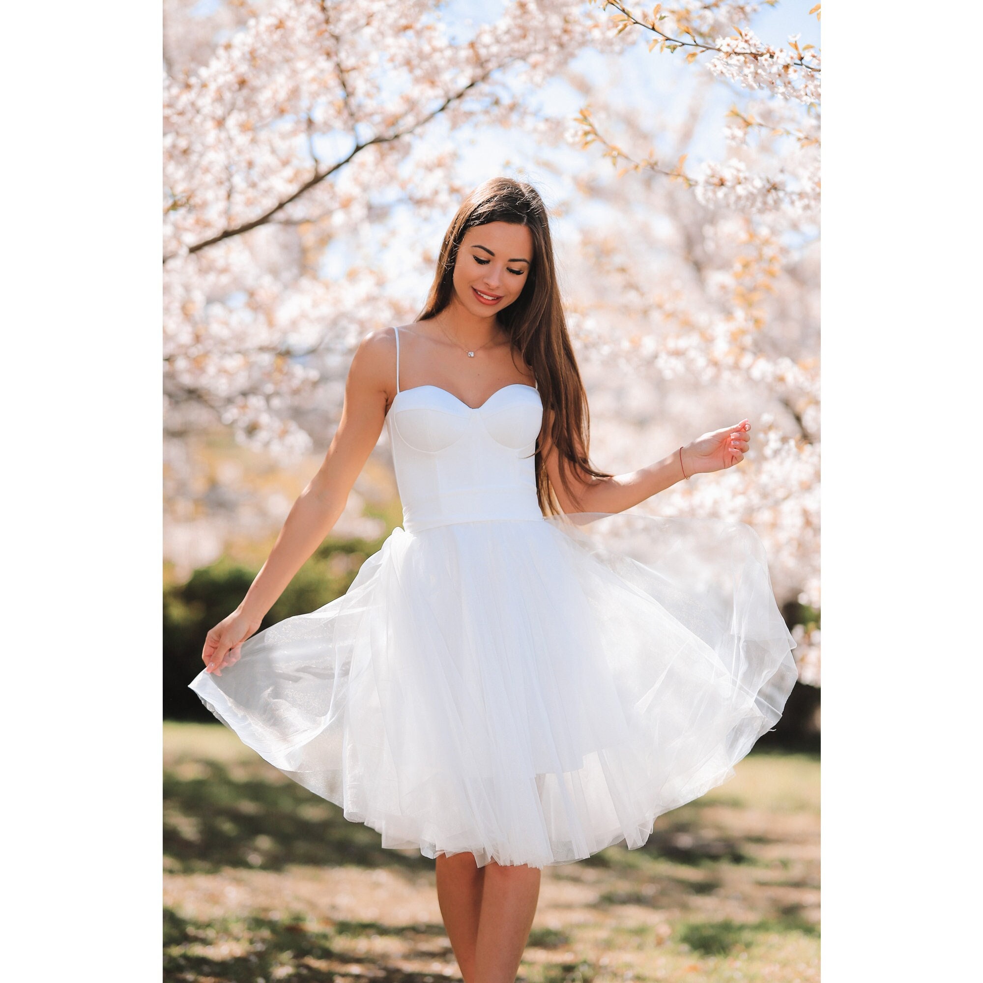 White Corset Dress Tulle Skirt A Line Midi Spaghetti Strap Evening Prom  Wedding Dress for Women 