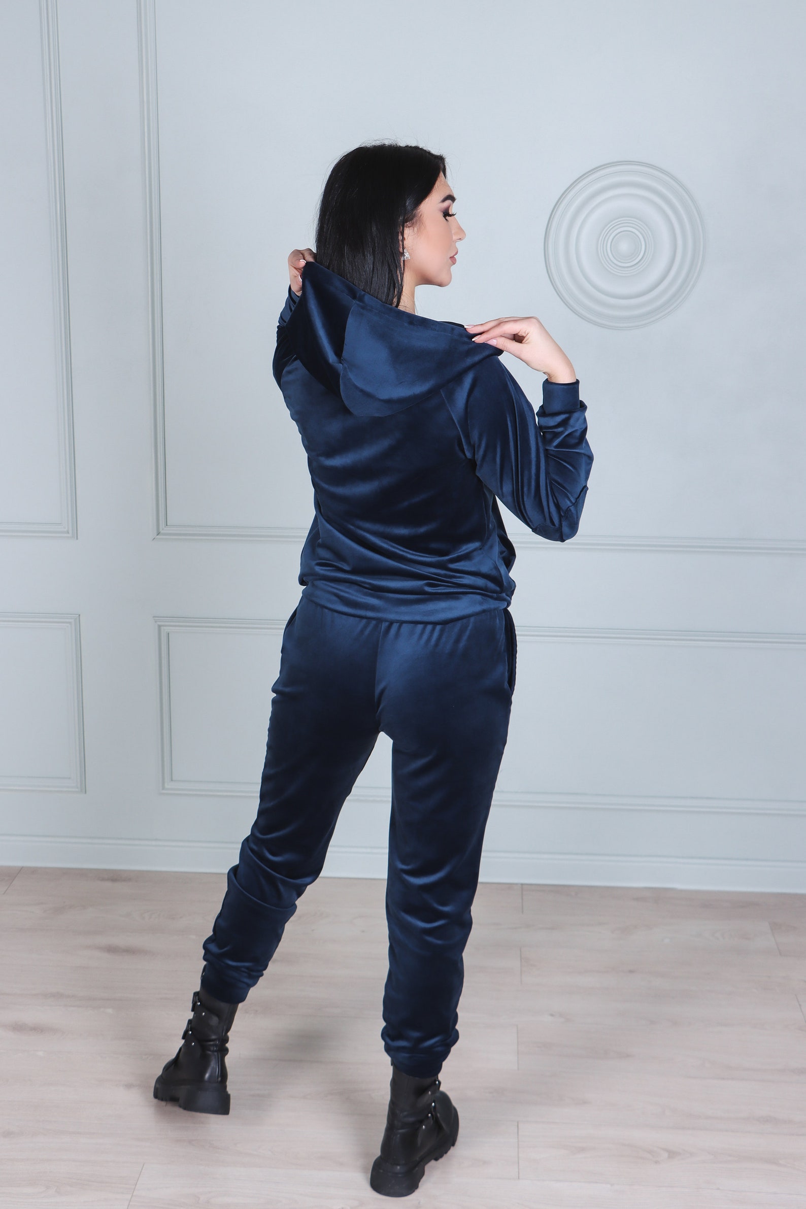 blue velvet jogger set
