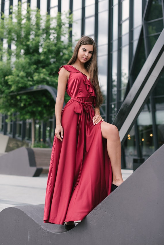 Abito da sera lungo con spacco Abito in seta senza maniche | Etsy Italia