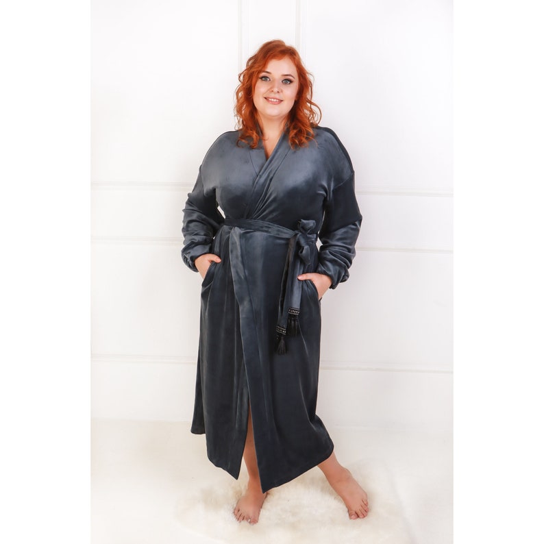 grey velvet dressing gown OLIVIA ROCCO Hooded Robe Women Grey