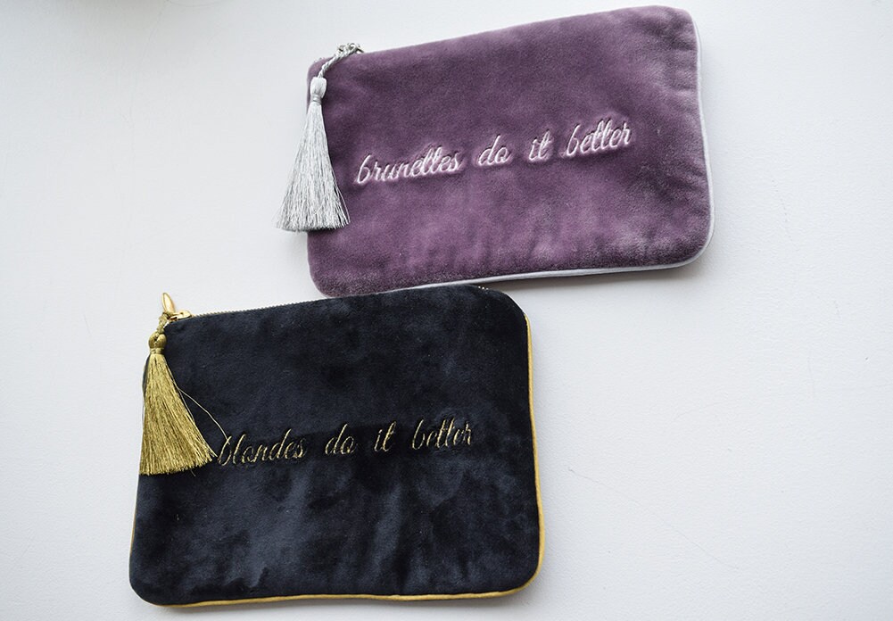Personalized Makeup Pouch Velvet Cosmetic Bag Velour Zipper Etsy