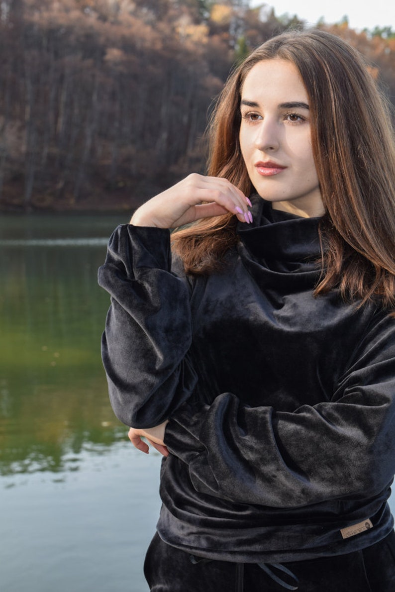 Black Velvet Tracksuit Loungewear Plush Velvet Two Piece Etsy