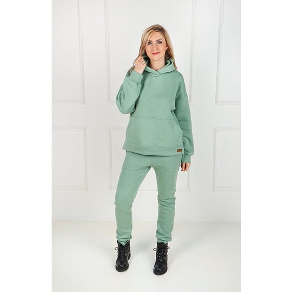 Green Hoodie and Joggers Set Cotton 