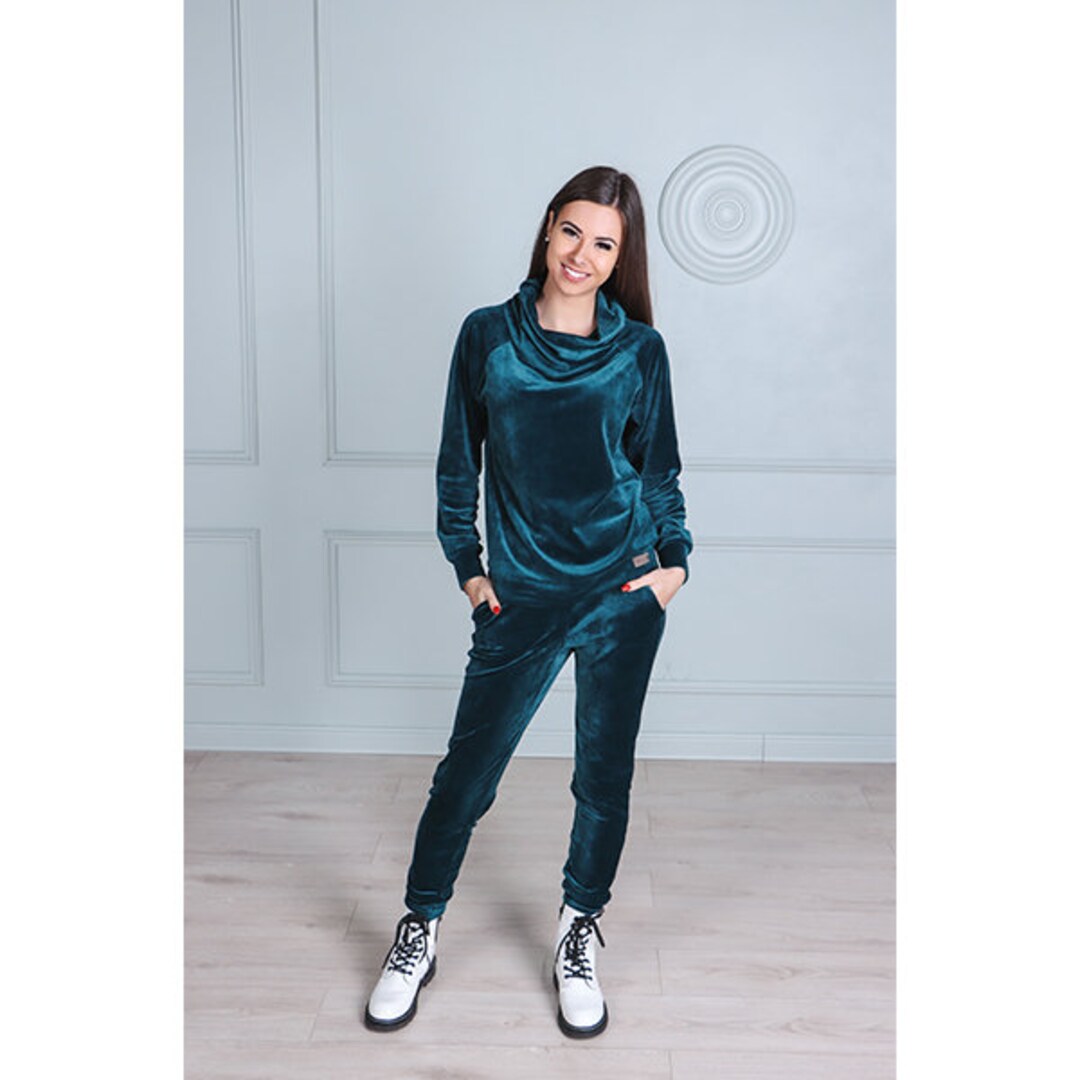 Teal Velvet Tracksuit Cowl Neck Sweatshirt and Velour Sweat - Etsy