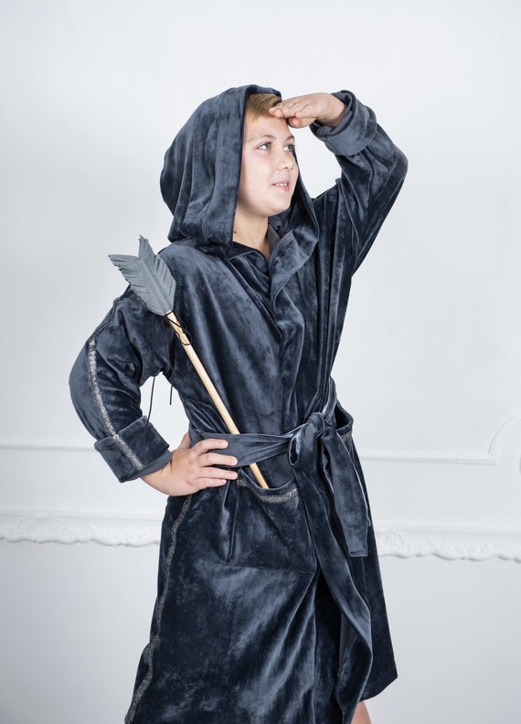 Hooded Velour Terry Kids Bathrobe Robes for Girls and Boys embroidery available