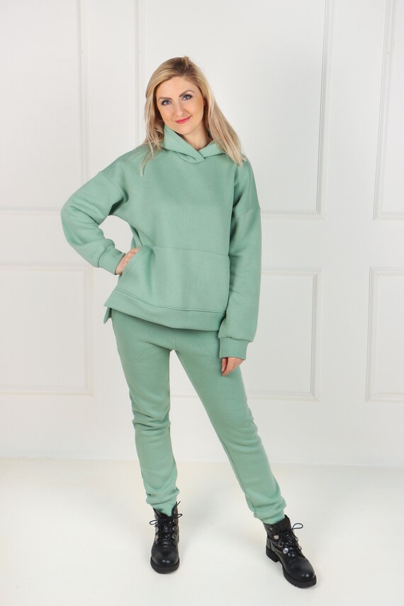 Green Hoodie and Joggers Set Cotton 