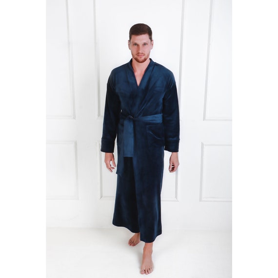 Ladies Womens Navy Blue Soft Knit & Lace Dressing Gown 'Judy' - 8 | eBay