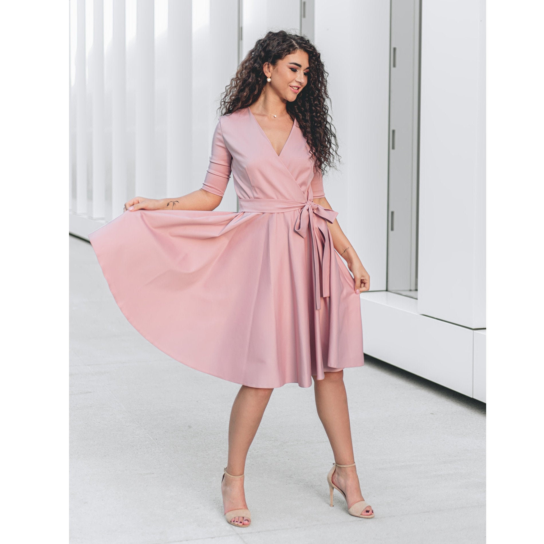 A Line Dress With Pockets Dusty Rose ...