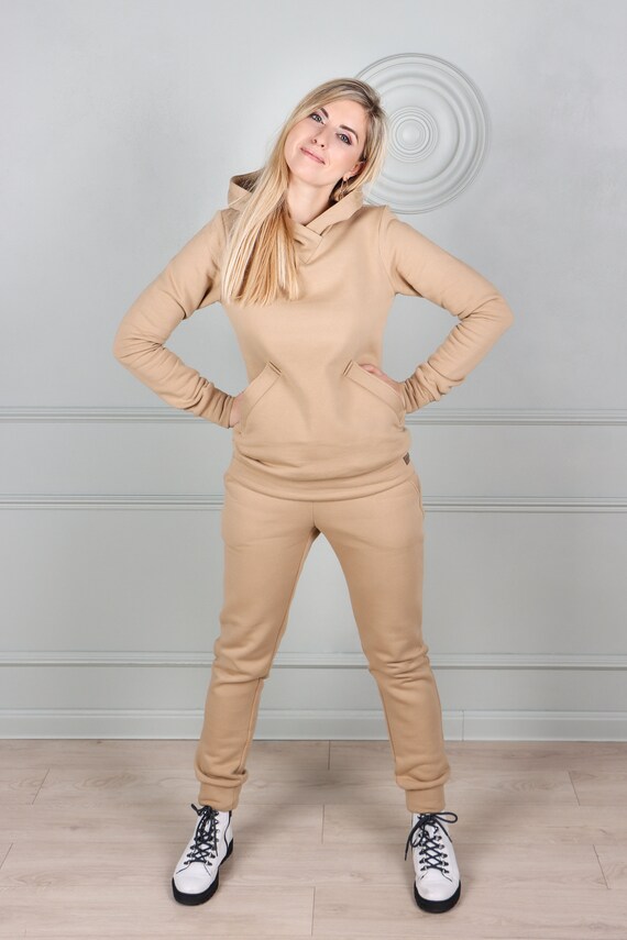 Beige Sweat Suit Women Cotton Jogger 