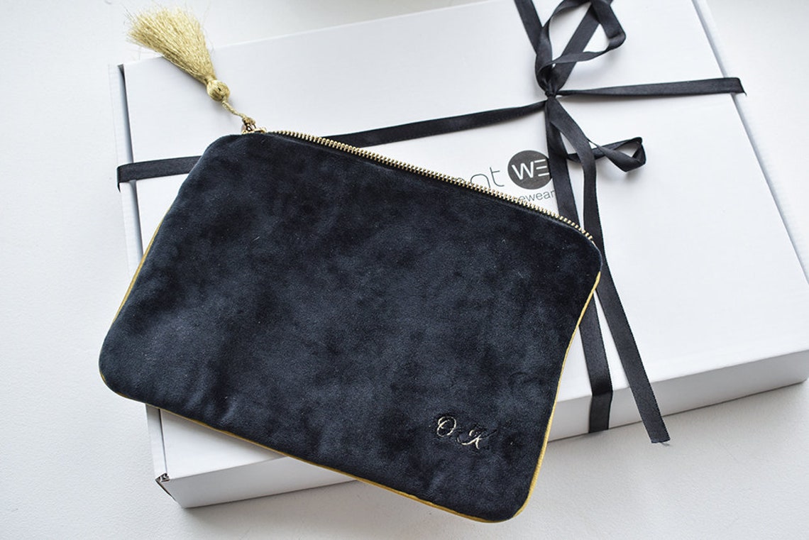 Personalized Makeup Pouch Velvet Cosmetic Bag Velour Zipper Etsy
