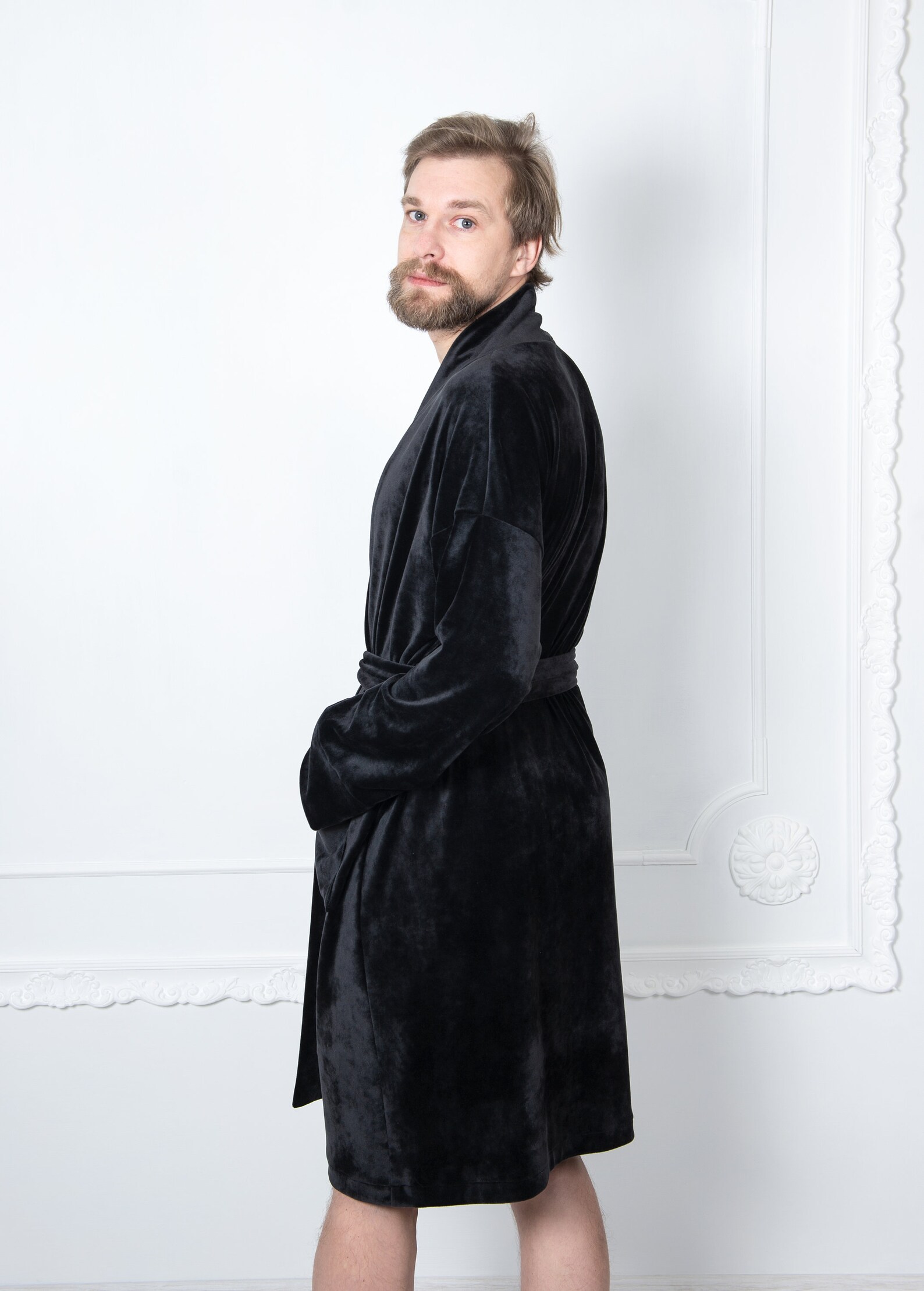 Men bathrobes black robe for man Terry velour robes Christmas Etsy