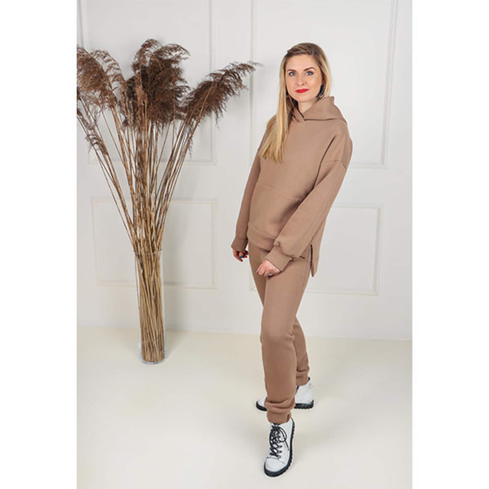 Brown sweat suit Cotton hoodie and jogger set Loungewear | Etsy