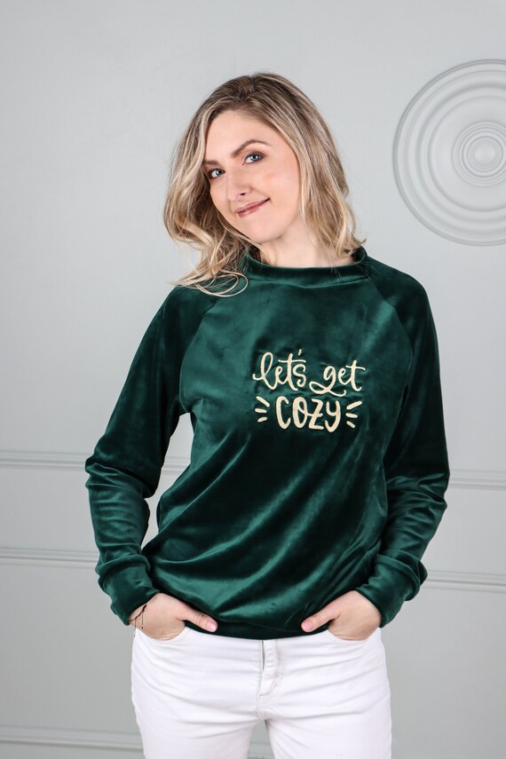 Christmas Sweatshirt Green Velvet Top 