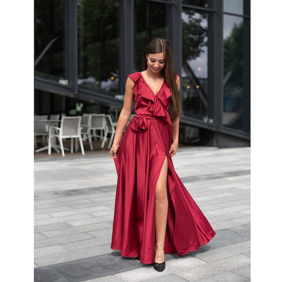 long silk dress with slit