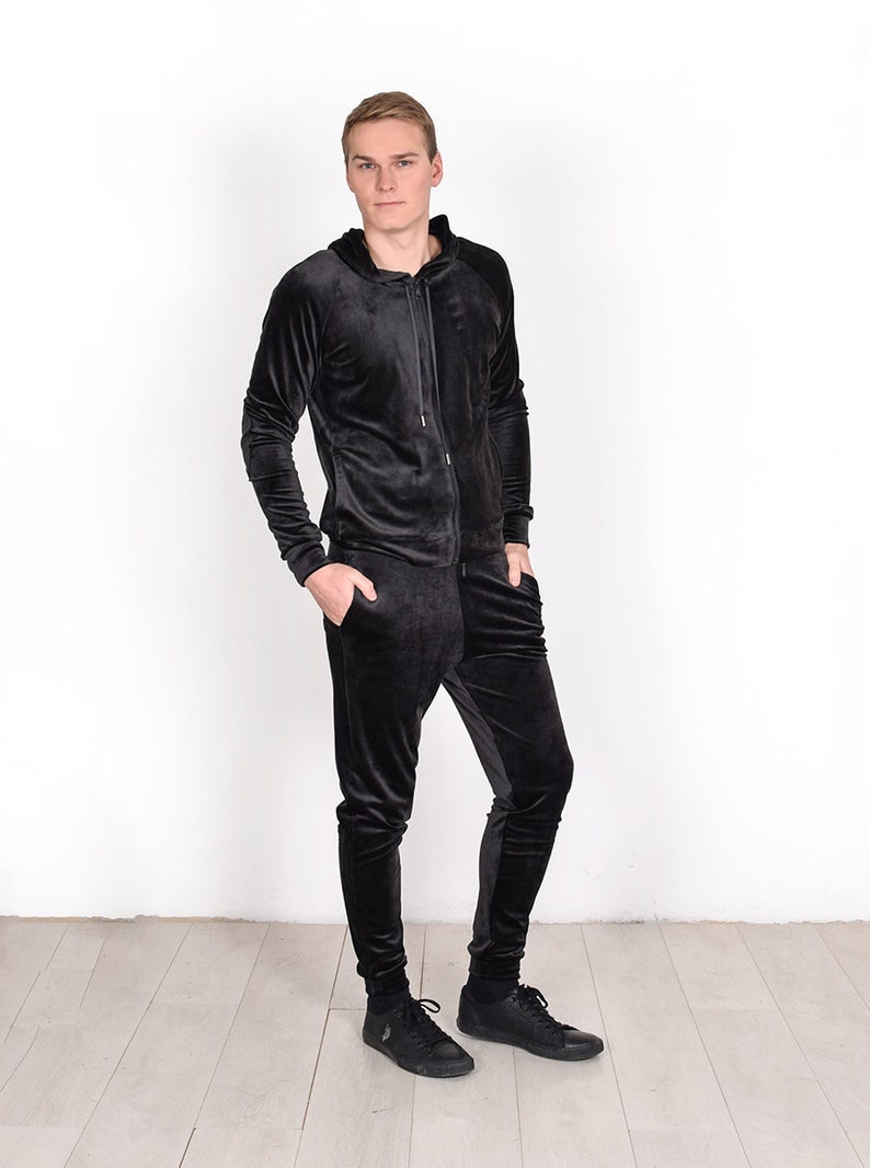 Mens velvet two piece set Casual suit Zip up hoodie and pants Matching velvet set for hm Tracksuit Lounge set Mens outfit