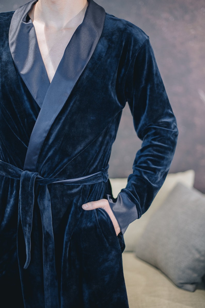 Classic Mens Robe Plush Velvet Bathrobe Shawl Collar Velour Etsy UK