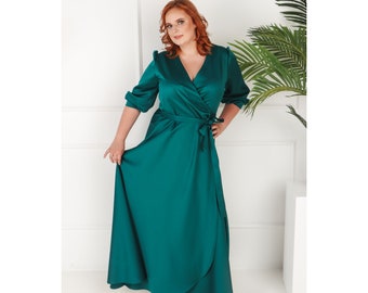 Robe taille plus Longue enveloppement pour femmes encolure V Robe maxi verte pour soirée Robe de demoiselle d’honneur Robe de bal pour femmes