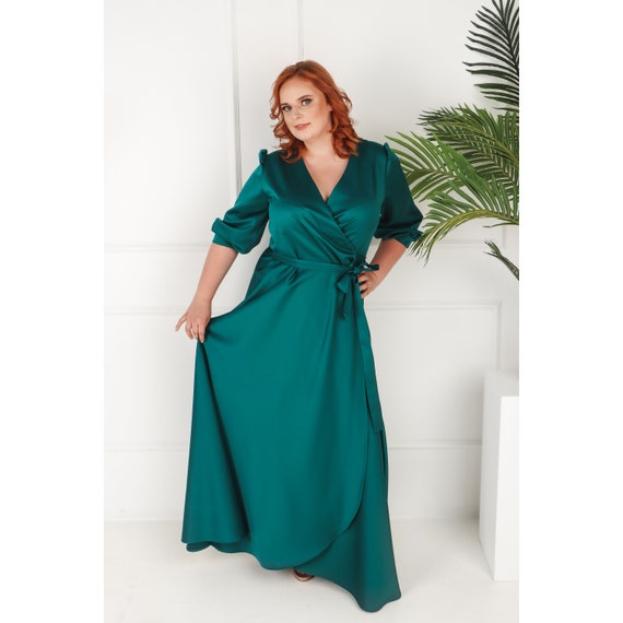 Plus size green wrap hotsell dress