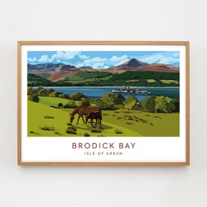 Brodick Bay, Isle of Arran, Scotland, A3 Landscape Print, Vintage travel illustration