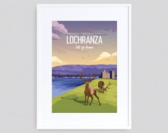 Lochranza, Isle of Arran, Print, Vintage travel illustration