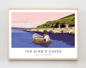 The King's Caves, Isle of Arran, A3 Print, Vintage travel illustration