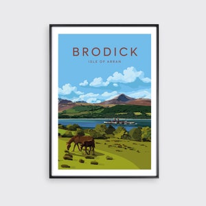 Brodick Bay, Isle of Arran, Scotland, A3 Landscape Print, Vintage travel illustration