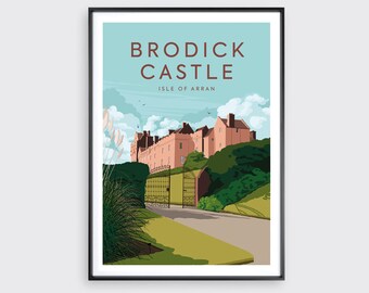 Brodick Castle, Isle of Arran, Scotland, A3 Print, Vintage travel illustration