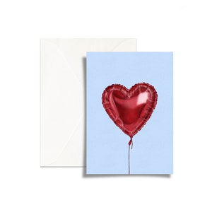 Biglietto di auguri piegato // biglietto con busta // biglietto illustrato // illustrazione palloncino // illustrazione cuore // cartolina // biglietto di compleanno