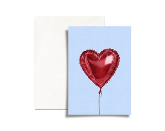 Folded greeting card // card with envelope // illustrated card // balloon illustration // heart illustration // post card // birthday card
