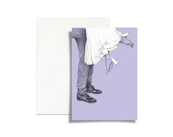 Folded greeting card // card with envelope // illustrated card // wedding illustration // bride and groom // post card // engagement card