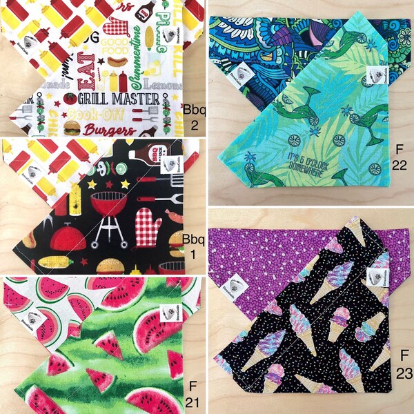 Handmade reversible collar scarves (bandana) — Summertime eats — bbq1, bbq2, F21, F22, F23