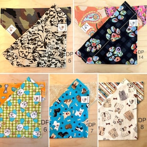 Handmade reversible collar scarf (bandana) -- dog prints — patterns DP5, DP6, DP7, DP8, DP14