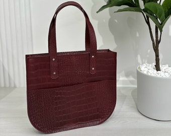 Burgundy Tote Leather Bag, Extra Large Shoulder Woman Bag, Shopper Bag, Leather Tote, Burgundy Leather, Leather Burgundy Tote Bag, Woman Bag