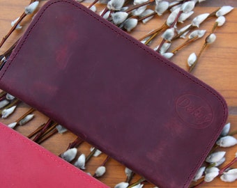Handmade Personalized Leather Long Wallet for Women, Leather Cash Envelope Wallet, Original Big Bifold Wallet, Handmade Cash Envelope Wallet