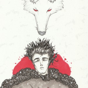 Jon Snow and his Ghost • A Song of Ice and Fire • Ink Drawing