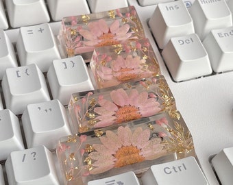 Floral Resin Spacebar Keycap: Pink Flower, Cherry MX Key