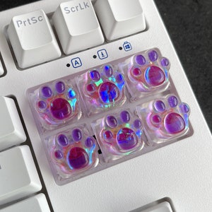 Rainbow purple cat keycap, WASD keycap set, Arrow keycap, Purple keycap, Esc Keycap, Resin keycap, Keycaps set, Custom keycap Artisan keycap