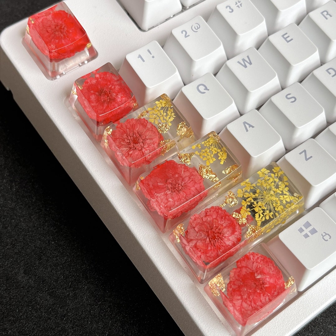 Resin Spacebar Keycap, Botanical Keycap, Flower Keycap, Rose Keycap