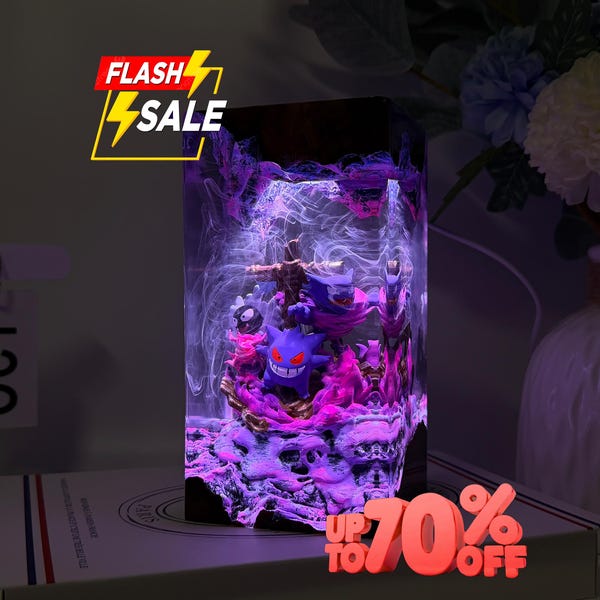Pokemon epoxy lamp, gastly haunter gengar evolution epoxy lamp, pokemon gifts, resin night light, custom pokemon resin lamp
