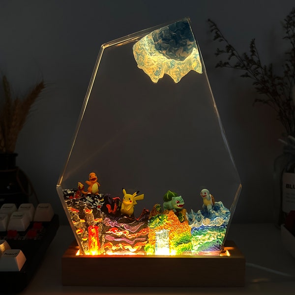 Pokemon resin lamp, custom resin lamp, epoxy lamp, pokemon gifts, custom night light, resin night light, epoxy resin lamp